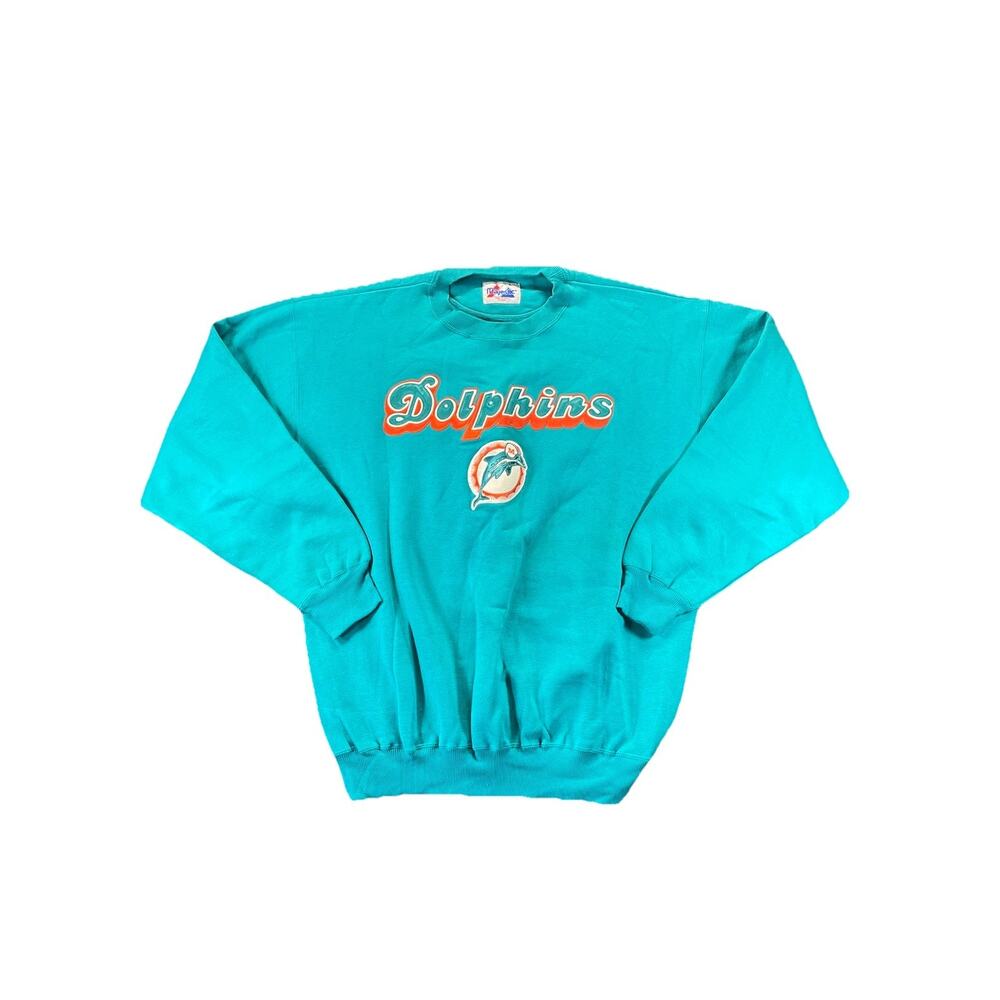 Vintage 90s Majestic Miami Dolphins Sweatshirt 3XL Teal Embroidered Crewneck